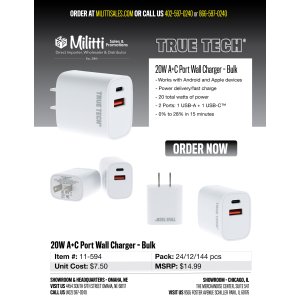 20W A+C Port Wall Charger - Bulk