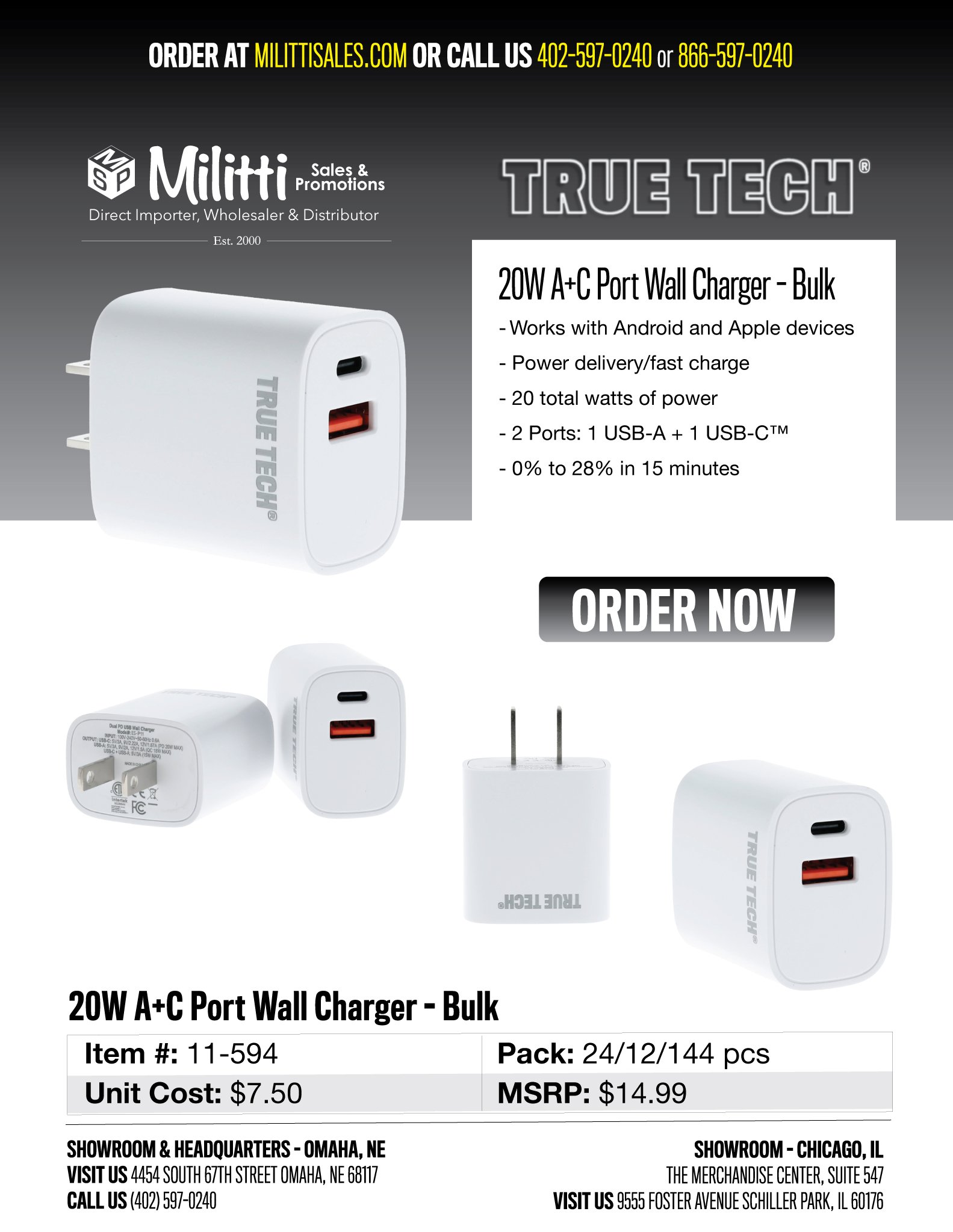 20W A+C Port Wall Charger - Bulk
