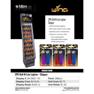2 Pack Rolling Light Lighter Shipper - 288pcs