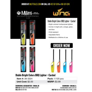 Diablo Bright Colors BBQ Lighter - Carded
