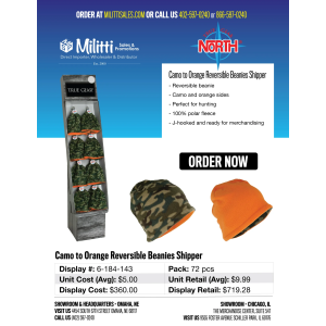 Pro Guide Camo to Orange Reversible Beanies Shipper - 72pcs