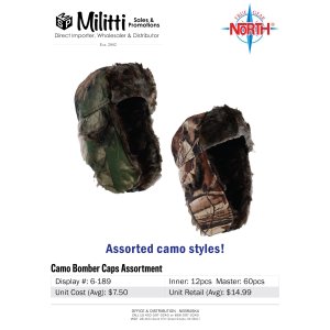 Camo Bomber Caps Assortment