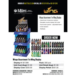 Wraps Assortment 1 in Wing Display - 300pcs
