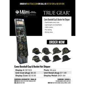 Pro Guide Camo Baseball Cap & Bucket Hat Shipper - 36 pcs