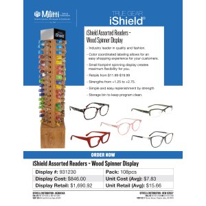 iShield Assorted Readers - 72pc Wood Spinner Display